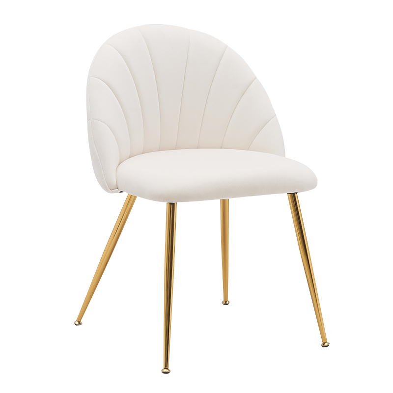 Beyaz Kadife Düşük Sırtlı Ahşap Vurgulu Yemek Sandalyeleri (Y-C28)