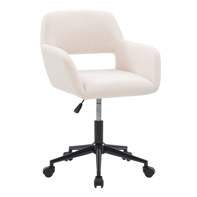 Bej Kumaş Ahşap Kolçaklı Geniş Döşemeli Ev Ofis Koltuğu (GY-630)