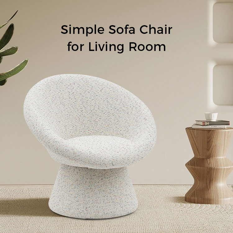 İskandinav Beyaz Kumaş Tembel Yuvarlak Şekil Oturma Odası Sandalyesi Tek Kişilik Kanepe Accent Şezlonglar Arkalığı ile (GY-645)