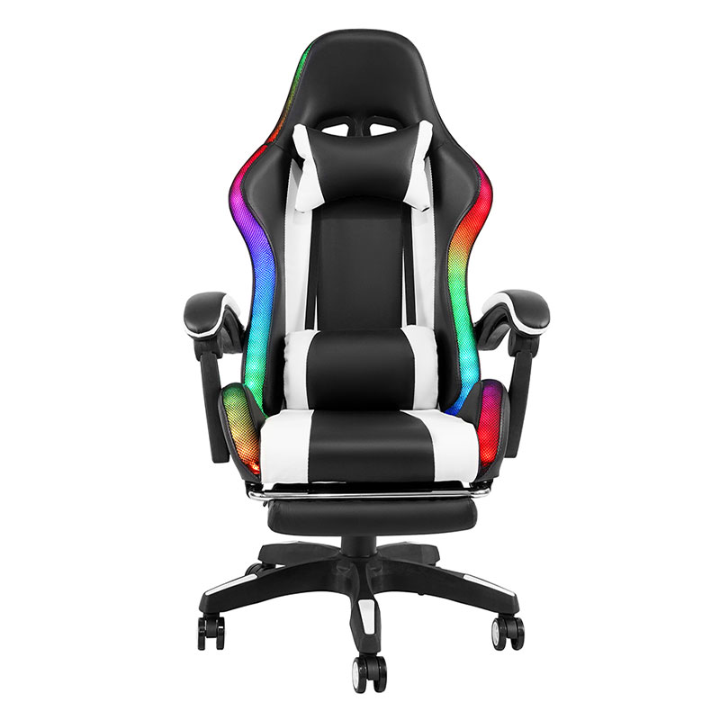 White Professional Swivel Recling RGB Gamer Adjustable Armrest Led Gaming Chair With Footrest(Y-2442)