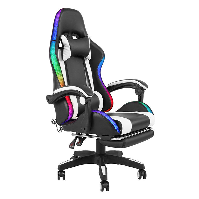 White Professional Swivel Recling RGB Gamer Adjustable Armrest Led Gaming Chair With Footrest(Y-2442)