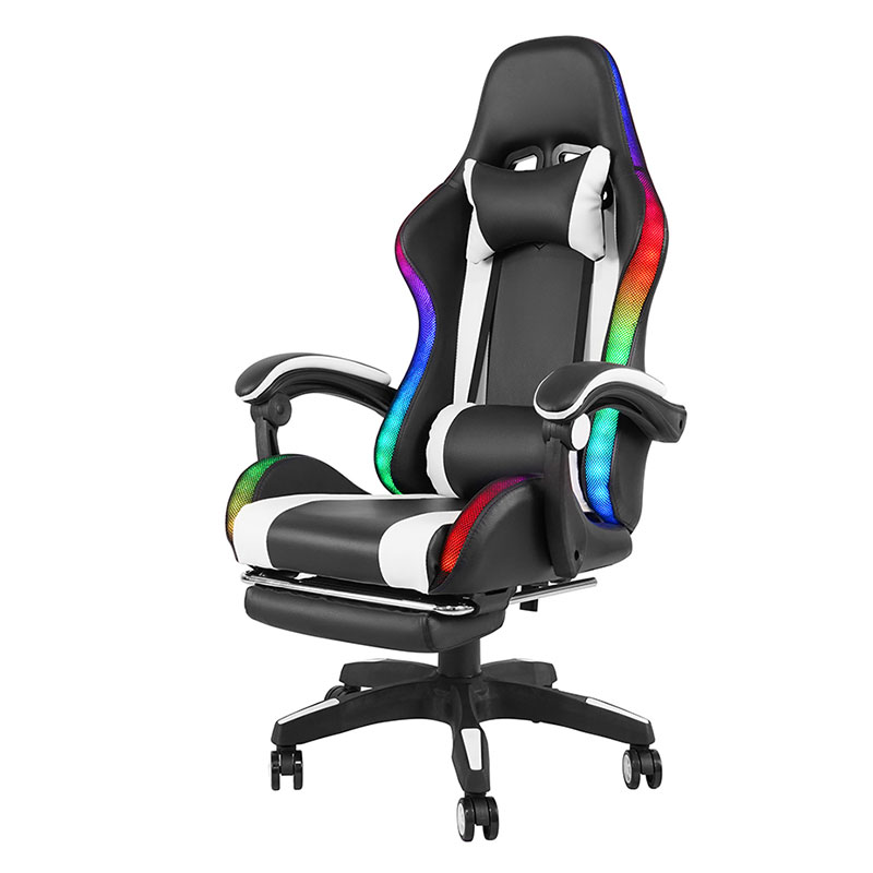 White Professional Swivel Recling RGB Gamer Adjustable Armrest Led Gaming Chair With Footrest(Y-2442)