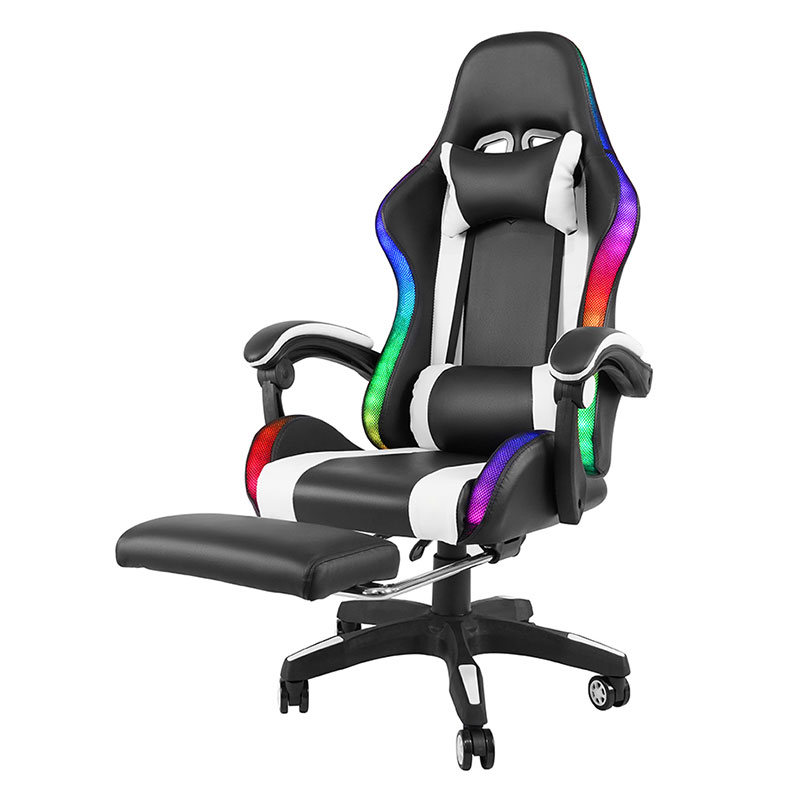 White Professional Swivel Recling RGB Gamer Adjustable Armrest Led Gaming Chair With Footrest(Y-2442)