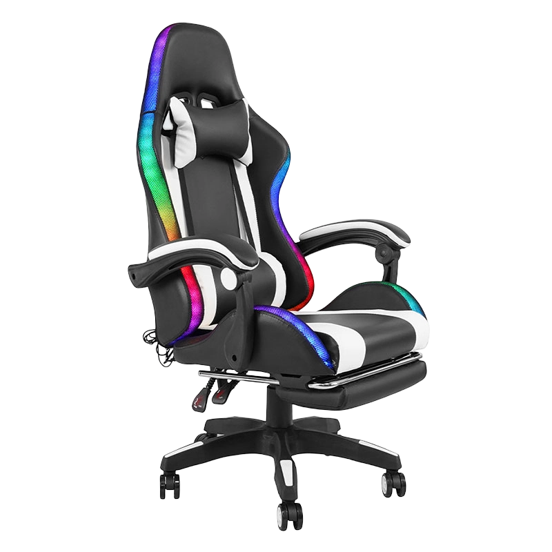 White Professional Swivel Recling RGB Gamer Adjustable Armrest Led Gaming Chair With Footrest(Y-2442)